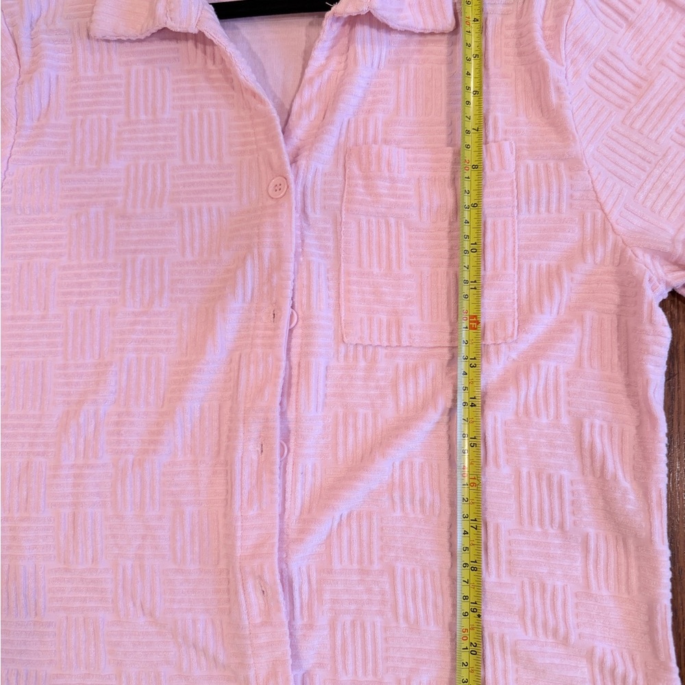 Araminta James Pink Textured Terry Cloth Button Up Shirt Size Small - Picture 10 of 10